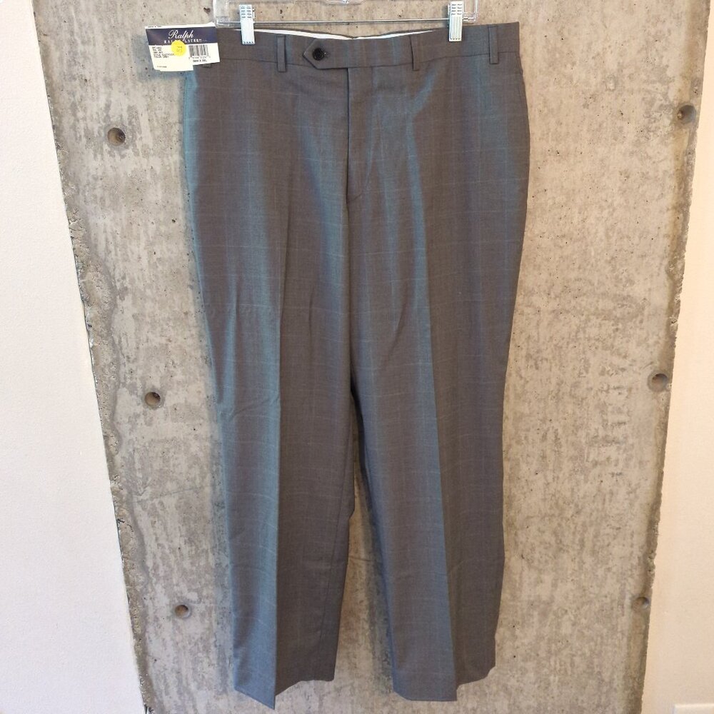 Ralph Lauren Mens 36x30 Medium Gray Plaid Dress Pants Comfort Flex Flat Front